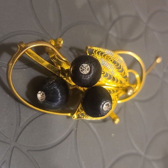 Vintage Gold Tone Black Thread Wrapped Flower Pin Brooch - Picture 7 of 7